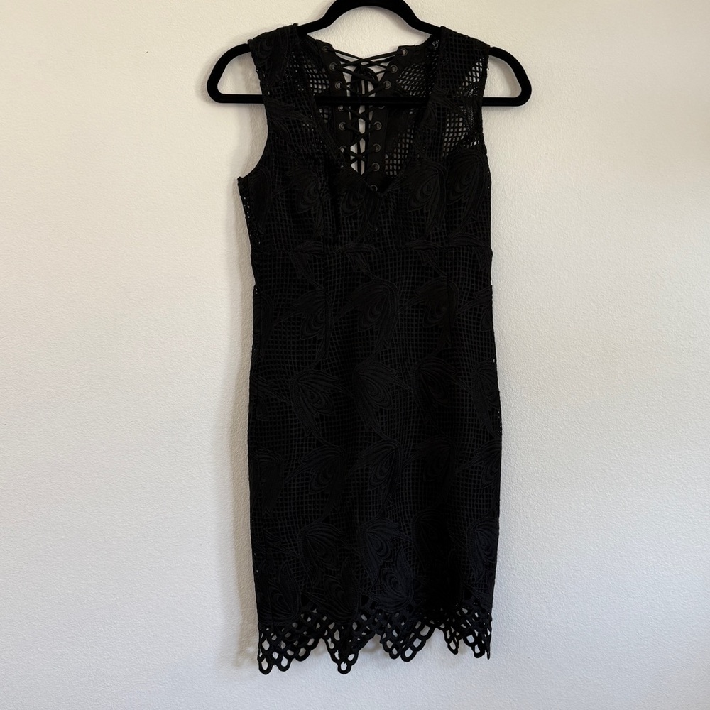 Bardot Deco Lace Mini Dress - Black - XS
